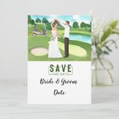 Invitation Mariage de golf avec mariée et marié à la maison c (Debout devant)