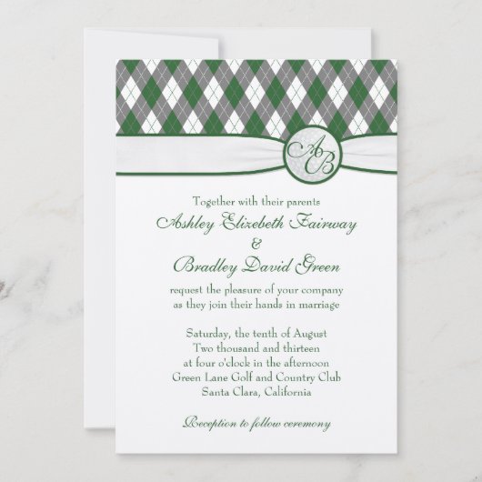 Invitation Mariage de golf de Jacquard Golfball Green Monogra (Devant)