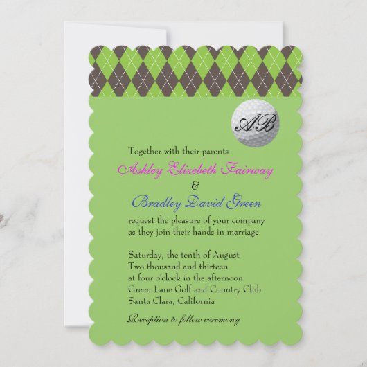 Invitation Mariage de golf de Jacquard Golfball Green Monogra (Devant)