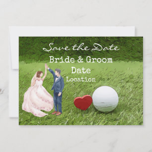 Invitation Mariage de golf enregistrer la date avec amour gol