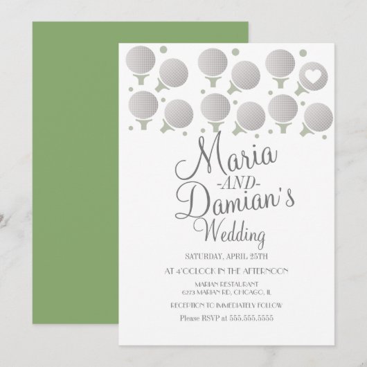 Invitation Mariage de golf Points et tés (Devant / Derrière)