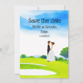 Invitation Mariage de golfeur Mariée et marié sur le parcours (Devant)