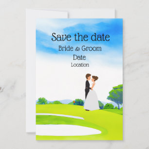 Invitation Mariage de golfeur Mariée et marié sur le parcours