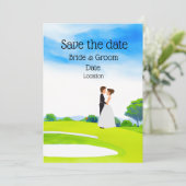 Invitation Mariage de golfeur Mariée et marié sur le terrain  (Debout devant)