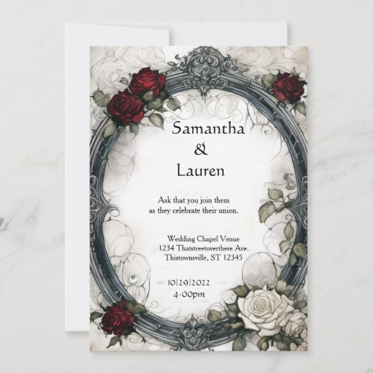 Invitation Mariage de goth encadré Roses d'aquarelle (Devant)