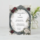 Invitation Mariage de goth encadré Roses d'aquarelle (Debout devant)