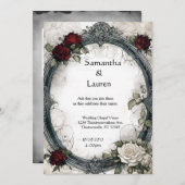 Invitation Mariage de goth encadré Roses d'aquarelle (Devant / Derrière)