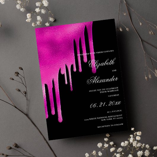 Invitation Mariage de gouttes de dégradé d'aquarelle noire ro