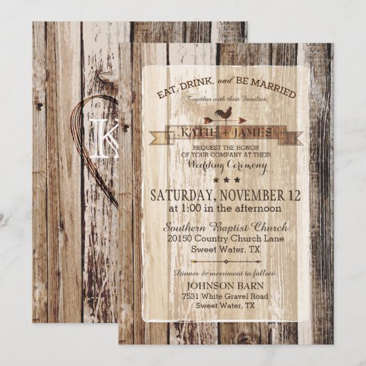Invitation Mariage de graisse de bois rustique Météo Vane (Devant / Derrière)