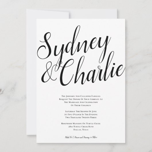 Invitation Mariage de grand nom simple et moderne (Devant)