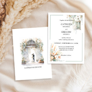 Invitation Mariage de grange aquarelle tons rustiques pastel