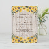 Invitation Mariage de grange de tournesol rustique en bois (Debout devant)
