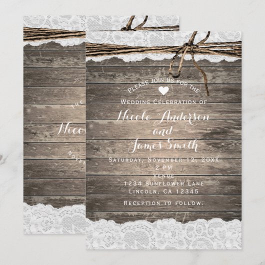 Invitation Mariage de grange romantique en bois rustique et d (Devant / Derrière)