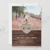 Invitation Mariage de grange | Rustic Wood Lace Photo Heart L (Devant)