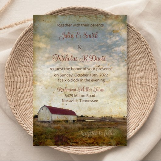 Invitation Mariage de grange rustique