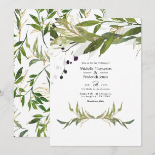 Invitation Mariage de grange rustique à l'aquarelle verdoyant