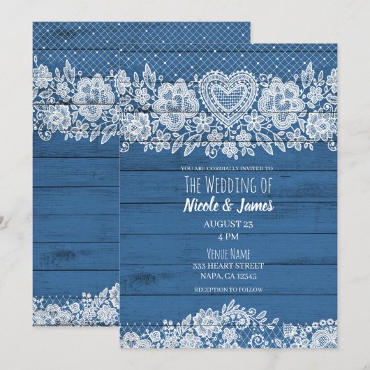 Invitation Mariage de Grange Rustique Bleu Maison de Campagne (Devant / Derrière)