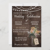 Invitation Mariage de grange rustique lumières Mason Jar (Devant)