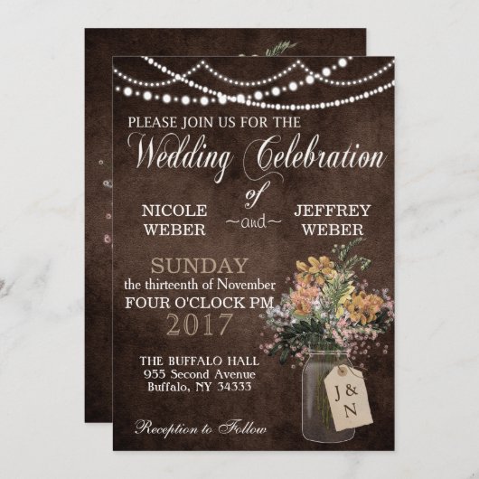 Invitation Mariage de grange rustique lumières Mason Jar (Devant / Derrière)