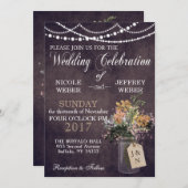 Invitation Mariage de grange rustique lumières Mason Jar (Devant / Derrière)