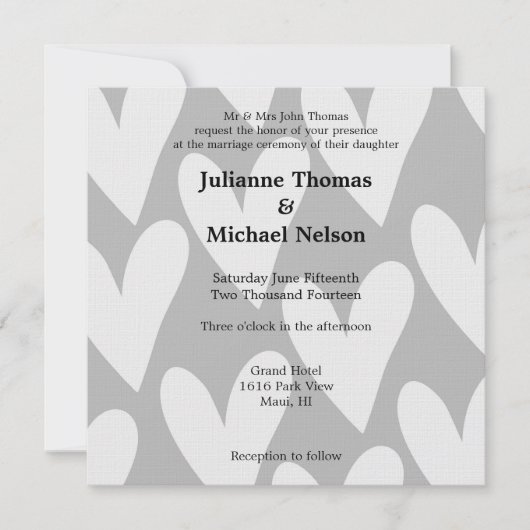 Invitation Mariage de Grey and White Hearts (Devant)