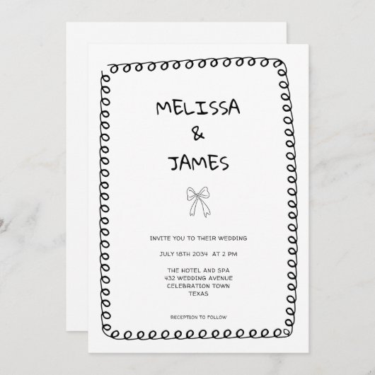 Invitation Mariage de gribouillage à main tiré (Devant / Derrière)