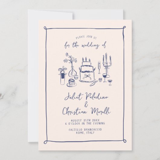 Invitation Mariage de gribouillis de Whimsical Doodle main ti (Devant)