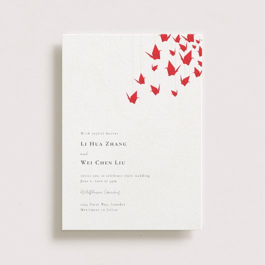 Invitation Mariage de grues en papier Origami