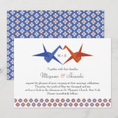 Invitation Mariage de grues Origami (Bleu - Orange Brûlé) (Devant / Derrière)