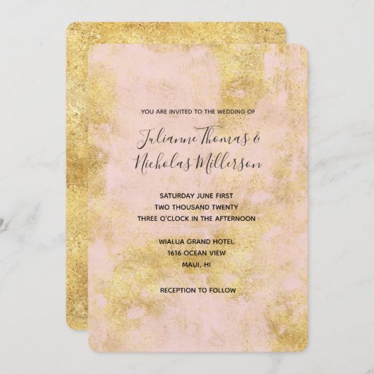 Invitation Mariage de Grunge Or Rose Vierge Invite (Devant / Derrière)