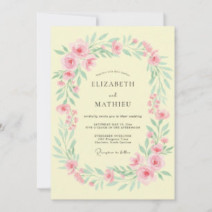 Invitation Mariage de guirlande florale romantique pêche pâle