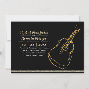 Invitation Mariage de guitare en or noir