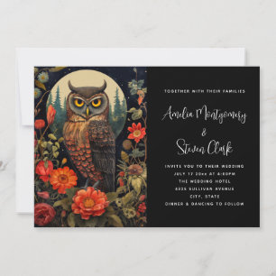 Invitation Mariage de Hibou la Nuit avec une Pleine Lune