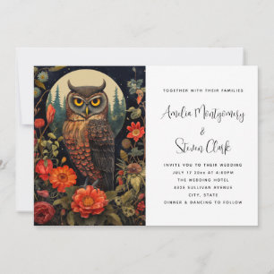 Invitation Mariage de Hibou la Nuit avec une Pleine Lune