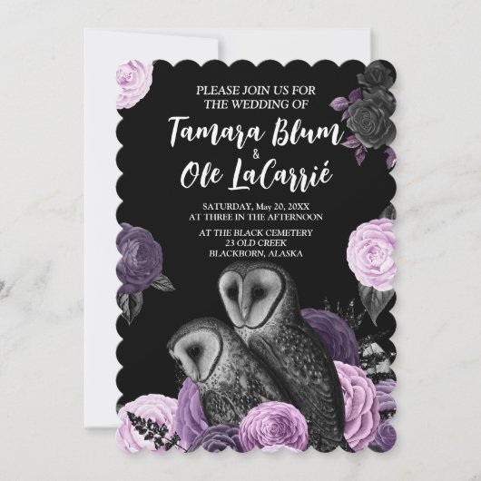 Invitation Mariage de Hiboux Gothiques (Devant)