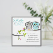Invitation Mariage de hiboux gris et aqua Enregistrer la date (Debout devant)