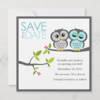 Mariage de hiboux gris et aqua Enregistrer la date
