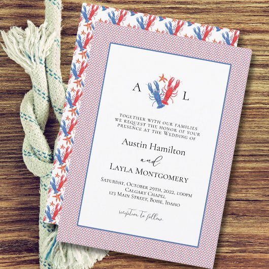 Invitation Mariage de homard d'amour nautique