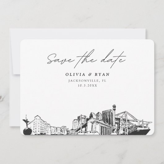 Invitation Mariage de Jacksonville Skyline Sketch Enregistrer (Devant)