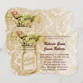 Invitation mariage de jar mason floral damassé vintage (Devant / Derrière)