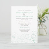 Invitation Mariage de jardin aux fleurs d'hibiscus vert menth (Debout devant)
