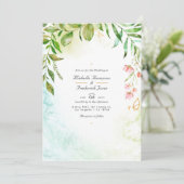 Invitation Mariage de jardin avec code QR et verdure cristal  (Debout devant)