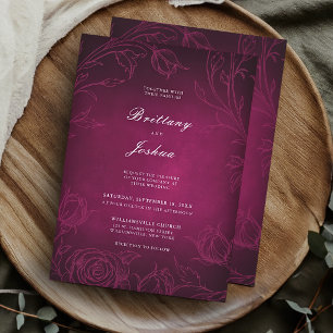 Invitation Mariage de jardin botanique de roses roses foncés