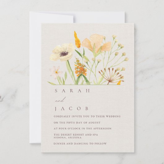 Invitation Mariage de jardin botanique Fleur sauvage simple (Devant)