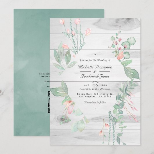 Invitation Mariage de jardin champêtre aux teintes pastel (Devant / Derrière)