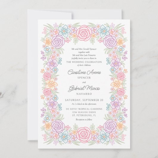 Invitation Mariage de jardin coloré fleur sauvage (Devant)