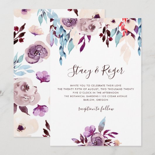Invitation Mariage de jardin d'aquarelle (Devant / Derrière)