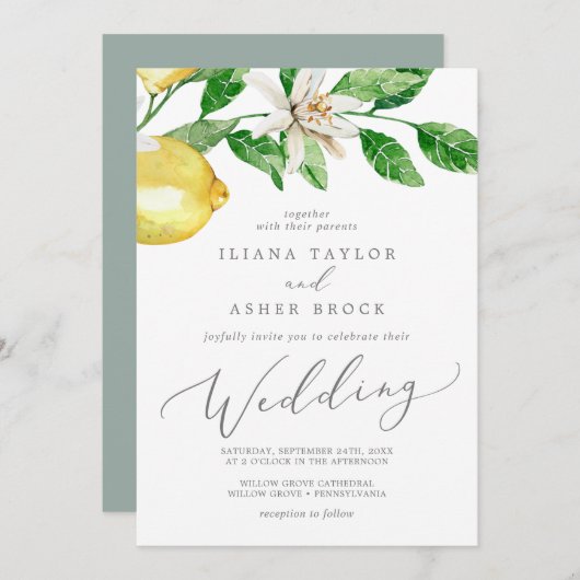 Invitation Mariage de jardin de citron moderne (Devant / Derrière)