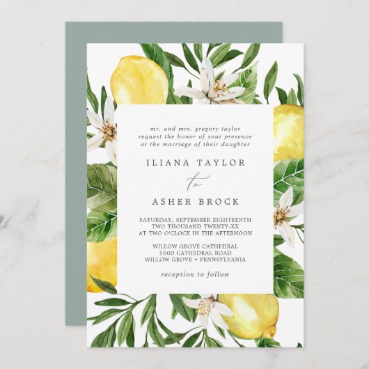 Invitation Mariage de jardin de citron moderne (Devant / Derrière)