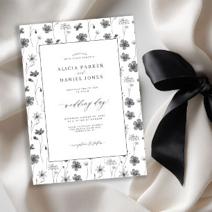 Invitation Mariage de jardin de fleurs sauvages florales noir